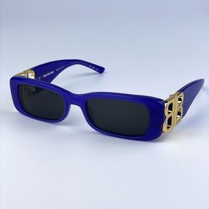 NEW Balenciaga BB0096S 004 Violet Gold Gray Rectangle Unisex Sunglasses